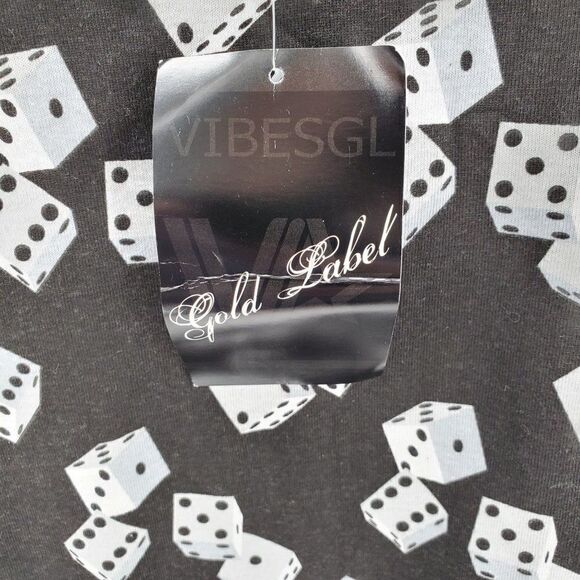 Gold Label Mens T Shirt Top Short Sleeve Dice Pattern Black White Large READ - Picture 8 of 9